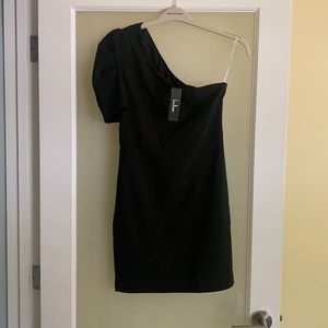 Lulus Stay gorgeous black one shoulder puff sleeve mini dress